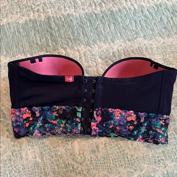 Pink by Victoria’s Secret-  Longline Bra strapless Bra Navy/Multicolor - Picture 2 of 7